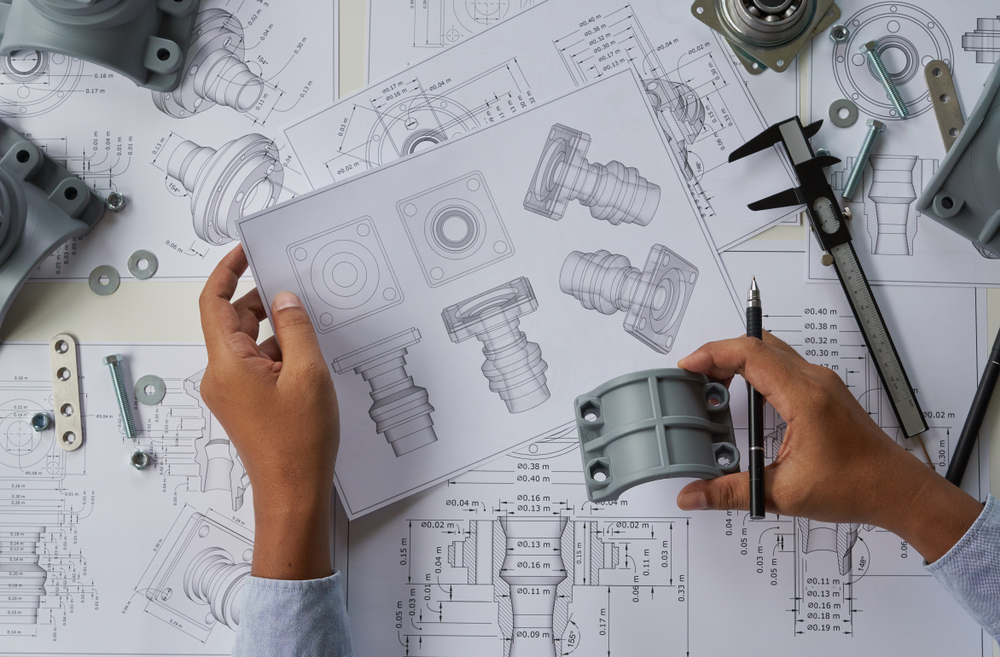 Engineer,Technician,Designing,Drawings,Mechanical,Parts,Engineering,Engine,Manufacturing,Factory